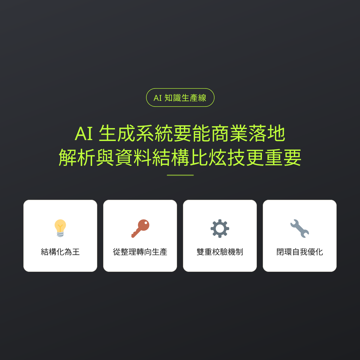 AI 生成系統要能商業落地，解析與資料結構比炫技更重要：文章重點卡