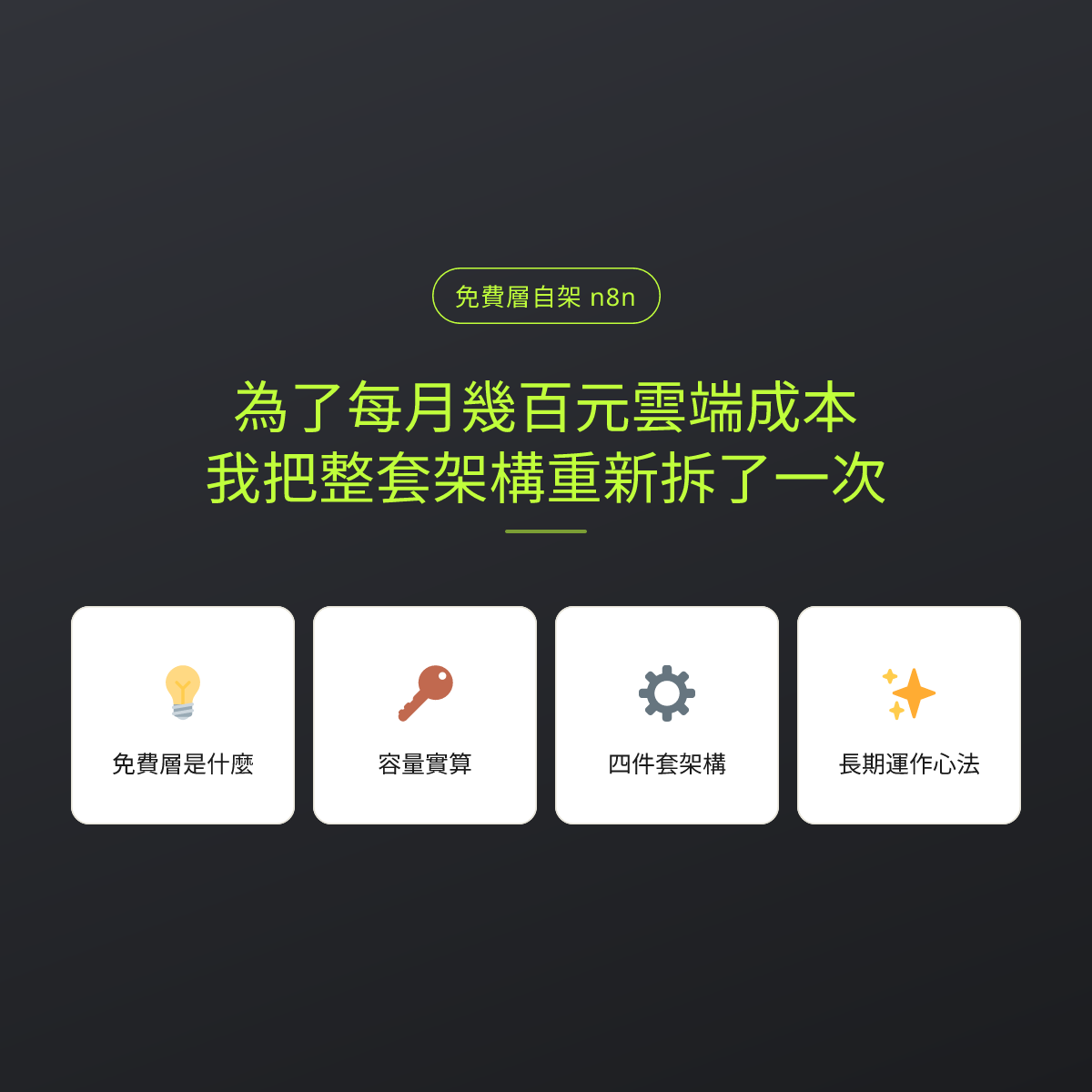 為了每月幾百元雲端成本，我把整套架構重新拆了一次：文章重點卡