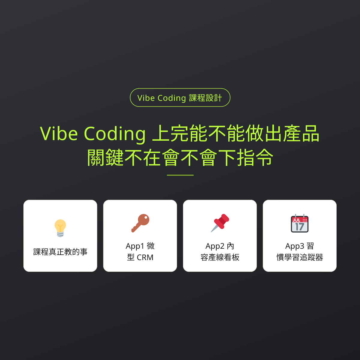 Vibe Coding 上完能不能做出產品，關鍵不在會不會下指令：文章重點卡