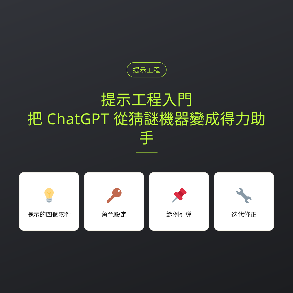 提示工程入門：把 ChatGPT 從猜謎機器變成得力助手：文章重點卡