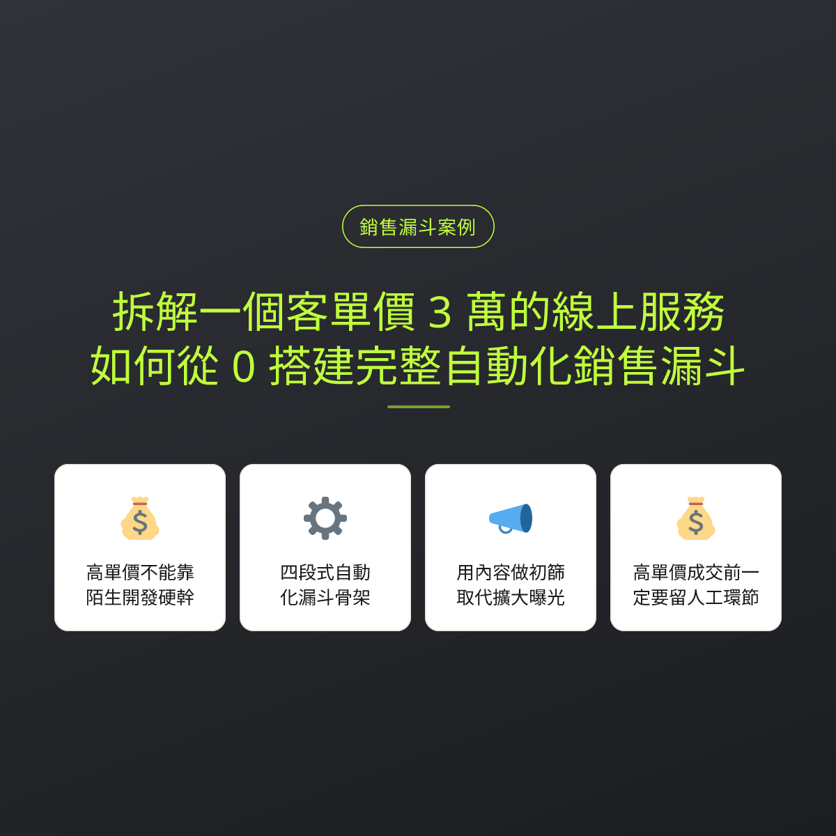 拆解一個客單價 3 萬的線上服務：如何從 0 搭建完整自動化銷售漏斗：文章重點卡