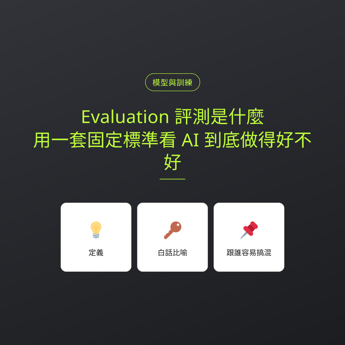 Evaluation 評測是什麼？用一套固定標準看 AI 到底做得好不好：文章重點卡