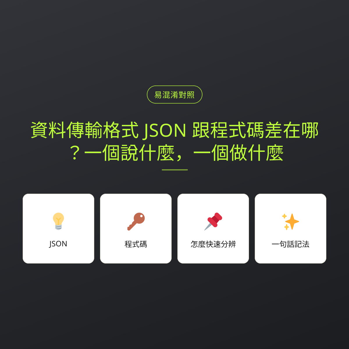 資料傳輸格式 JSON 跟程式碼差在哪？一個說什麼，一個做什麼：文章重點卡