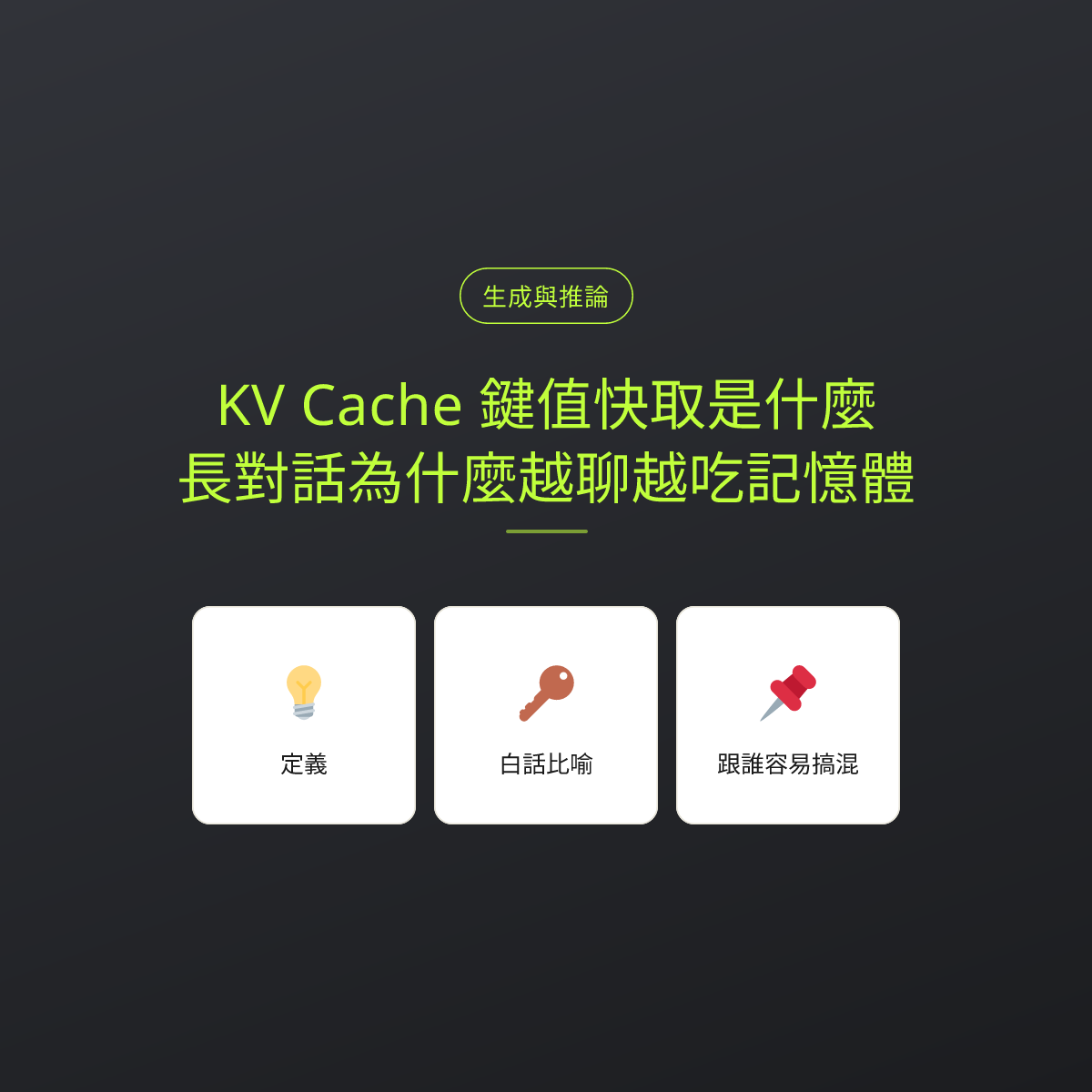 KV Cache 鍵值快取是什麼？長對話為什麼越聊越吃記憶體：文章重點卡