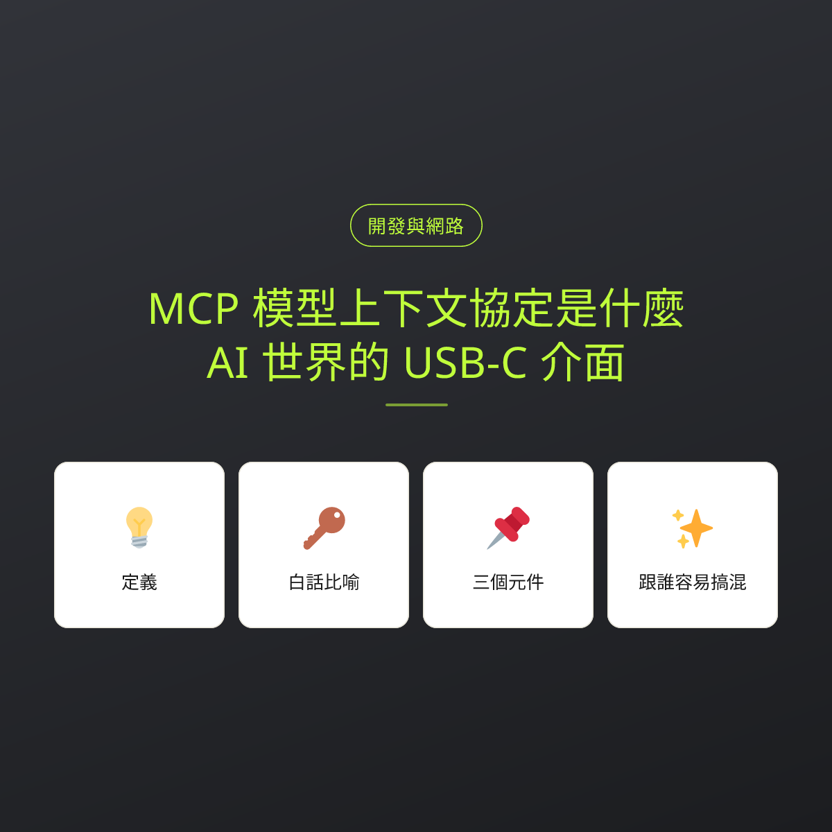 MCP 模型上下文協定是什麼？AI 世界的 USB-C 介面：文章重點卡