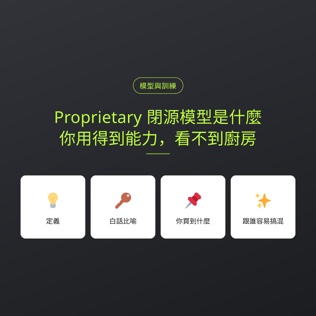 Proprietary 閉源模型是什麼？你用得到能力，看不到廚房：文章重點卡