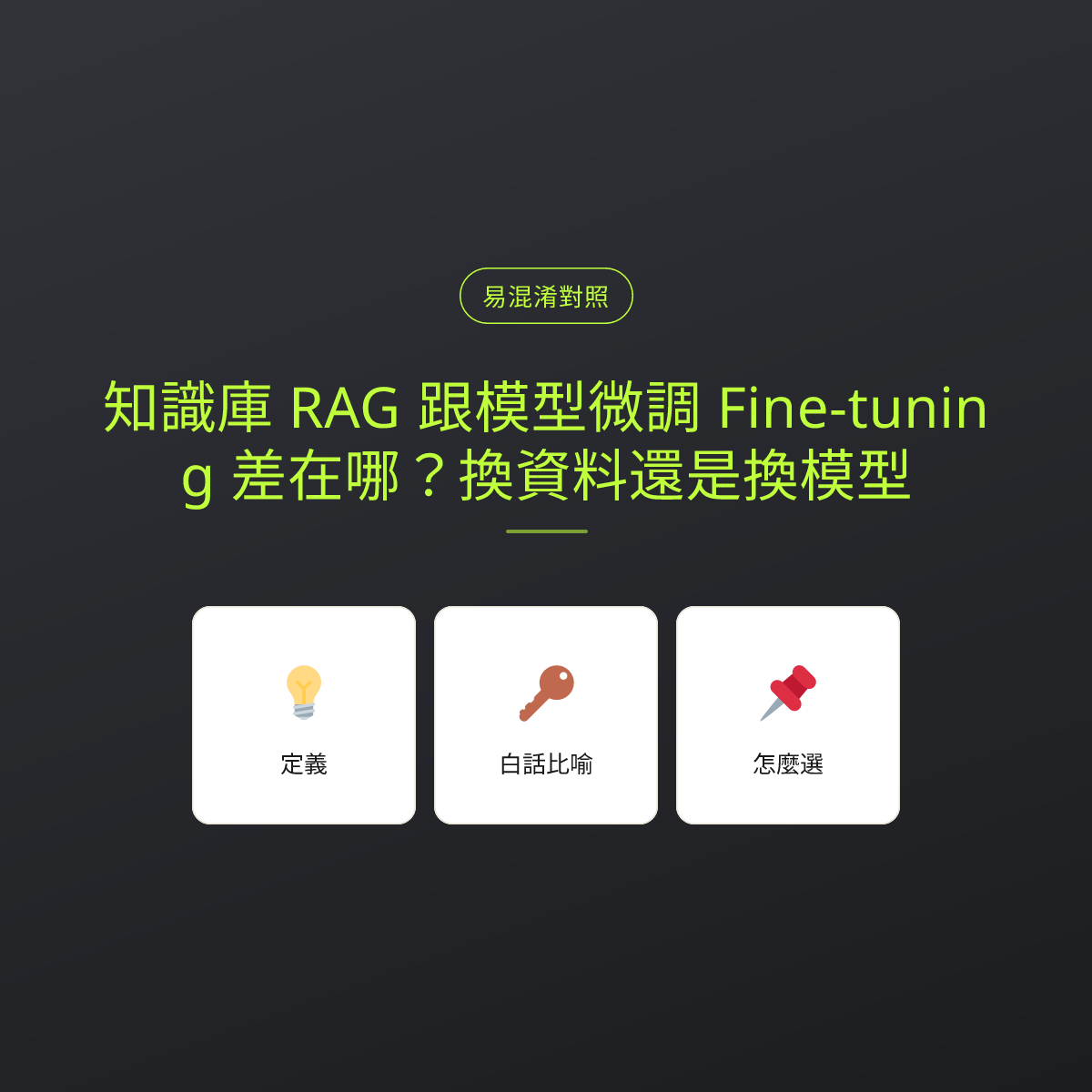 知識庫 RAG 跟模型微調 Fine-tuning 差在哪？換資料還是換模型：文章重點卡