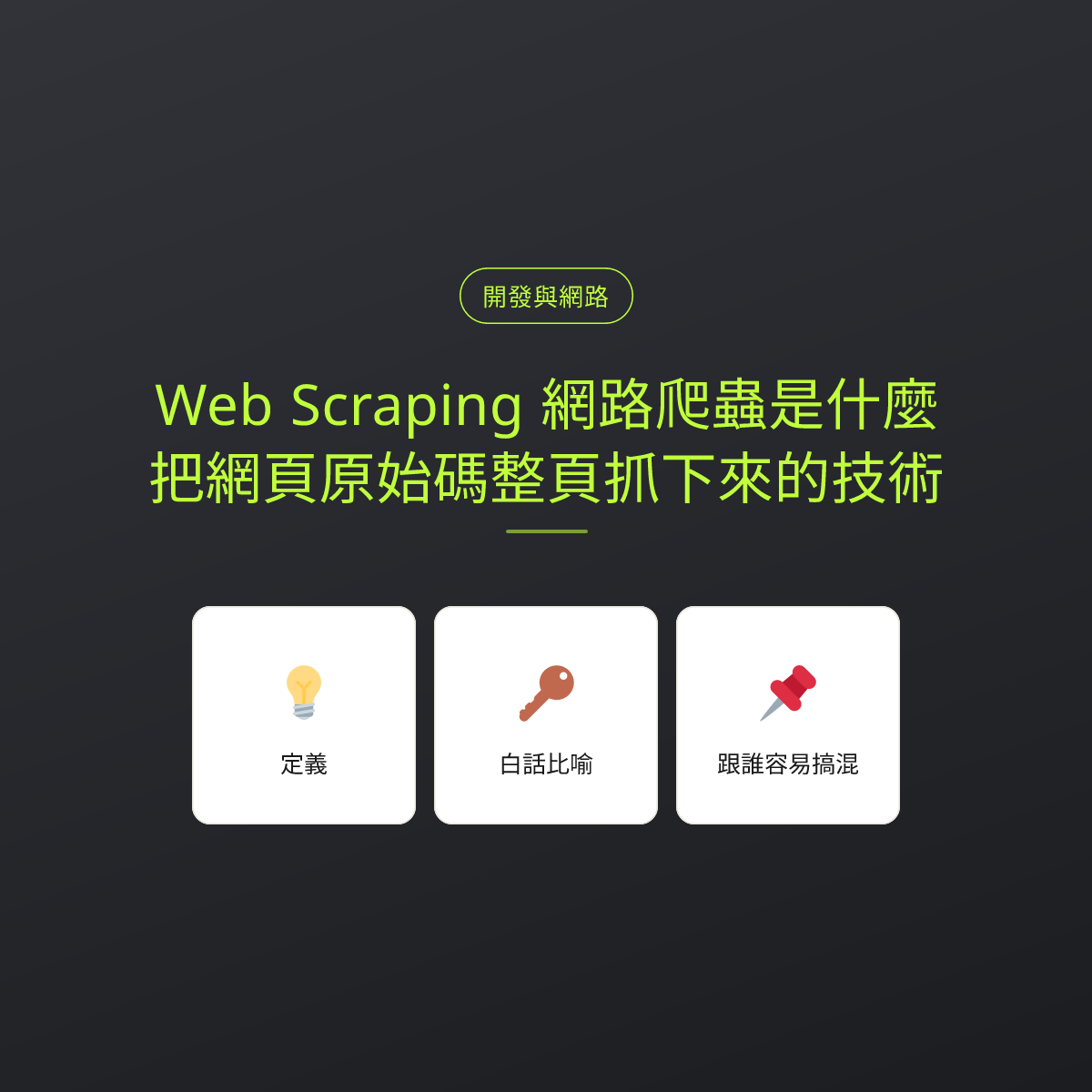 Web Scraping 網路爬蟲是什麼？把網頁原始碼整頁抓下來的技術：文章重點卡