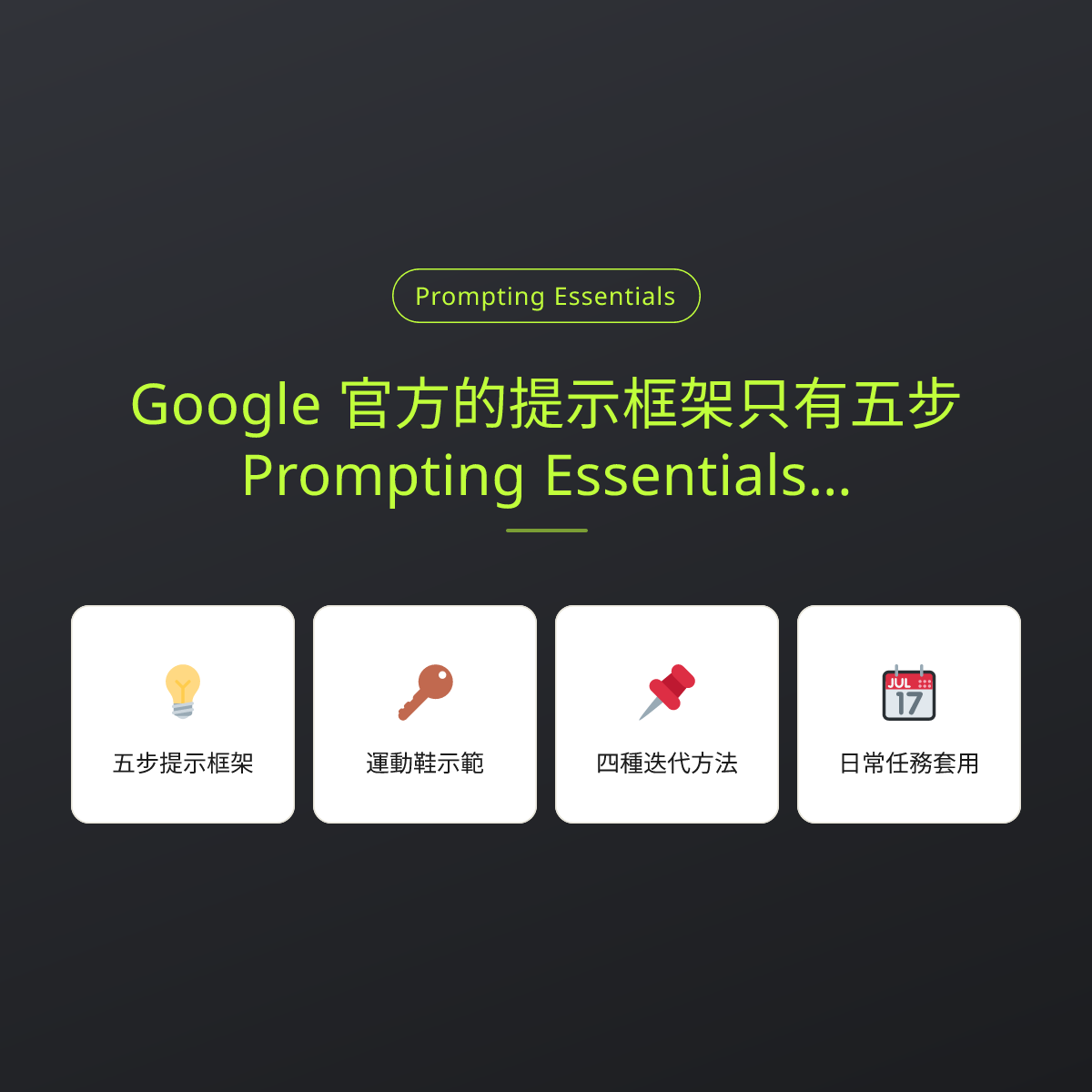 Google 官方的提示框架只有五步：Prompting Essentials 的提示基本功：文章重點卡