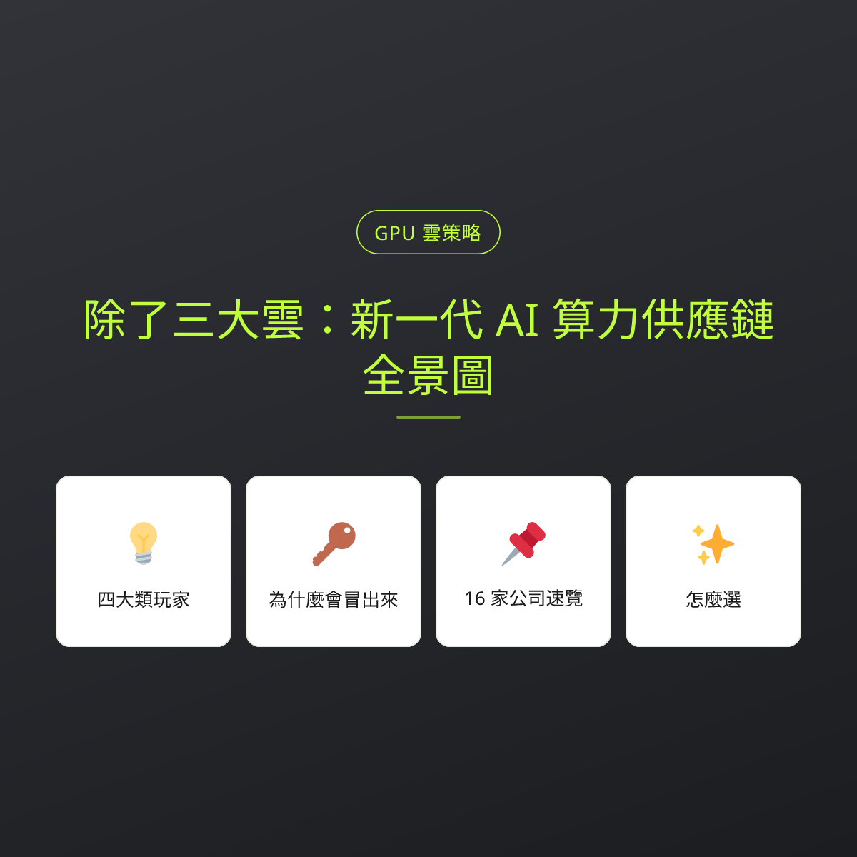 除了三大雲：新一代 AI 算力供應鏈全景圖：文章重點卡