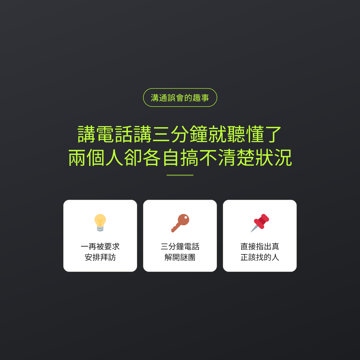 講電話講三分鐘就聽懂了，兩個人卻各自搞不清楚狀況