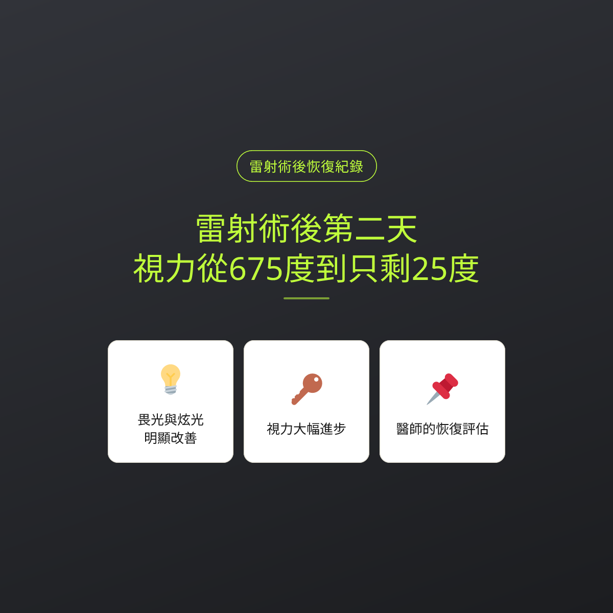雷射術後第二天，視力從675度到只剩25度