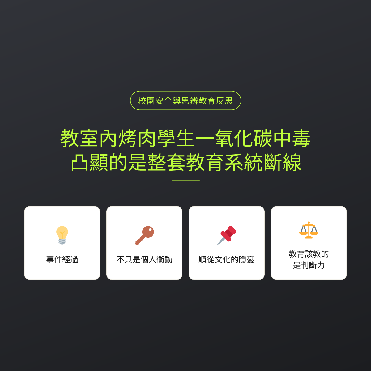 教室內烤肉學生一氧化碳中毒，凸顯的是整套教育系統斷線