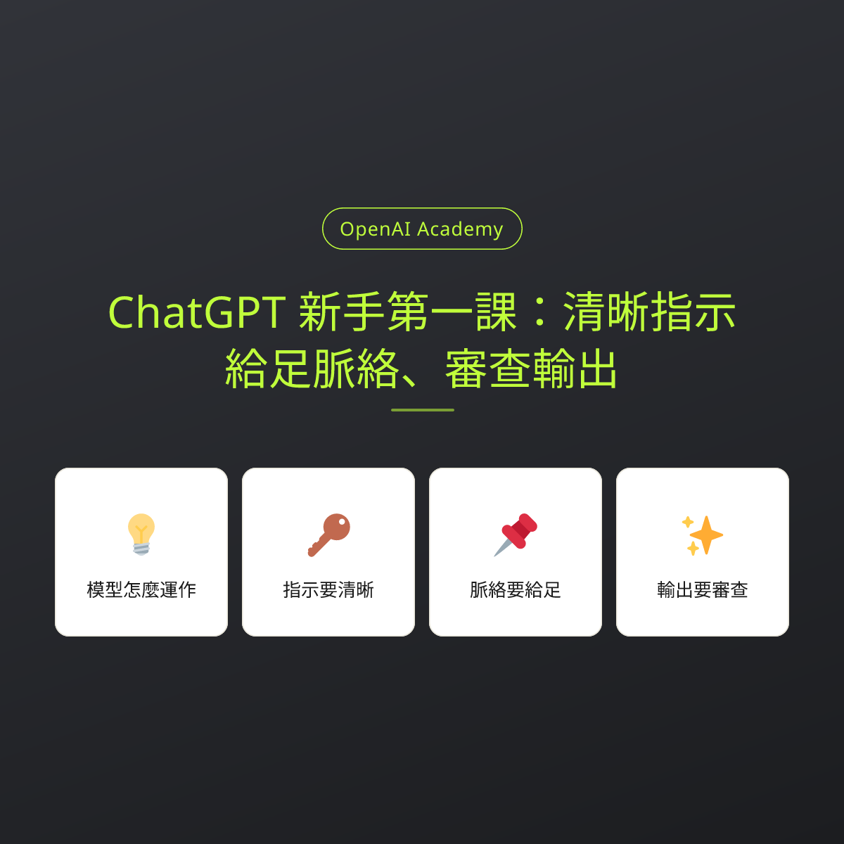ChatGPT 新手第一課：清晰指示、給足脈絡、審查輸出：文章重點卡