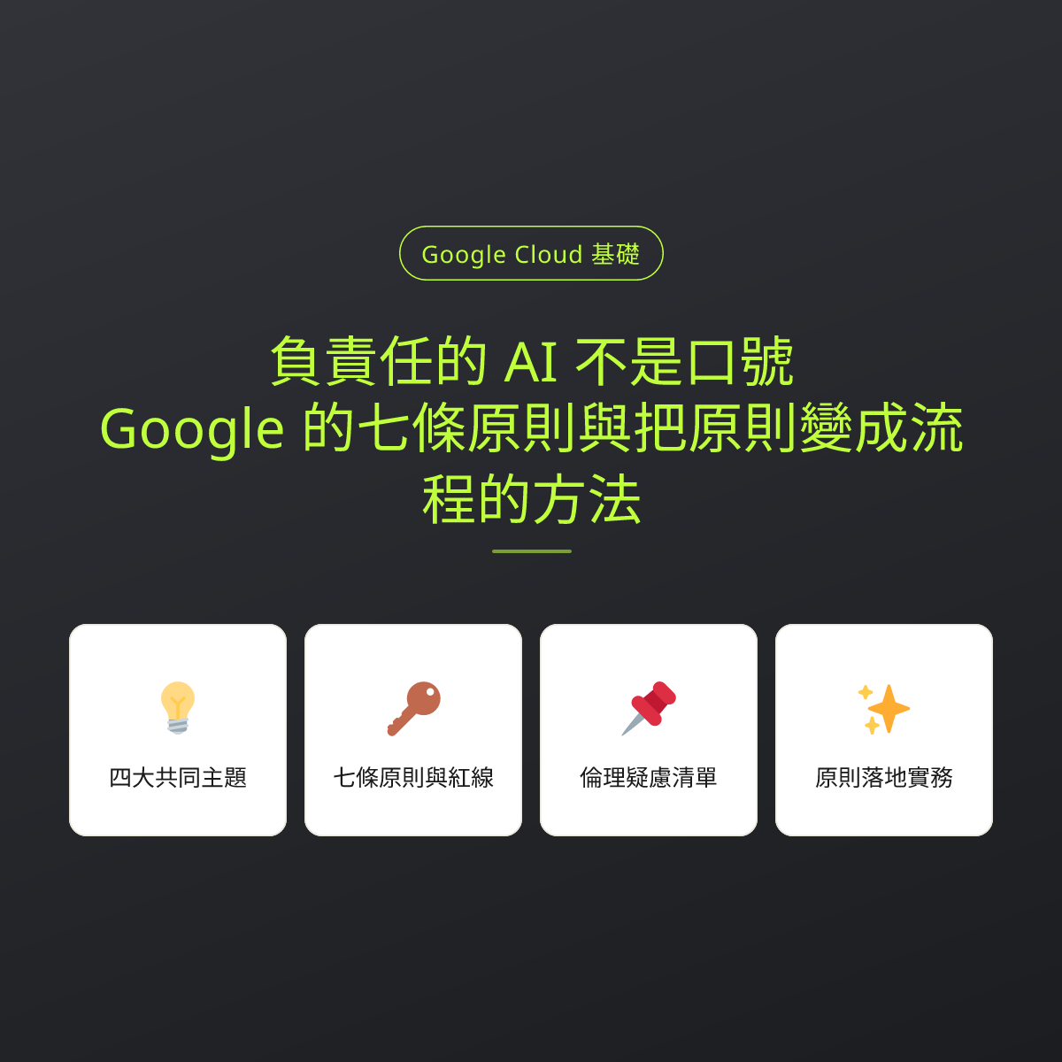 負責任的 AI 不是口號：Google 的七條原則與把原則變成流程的方法：文章重點卡