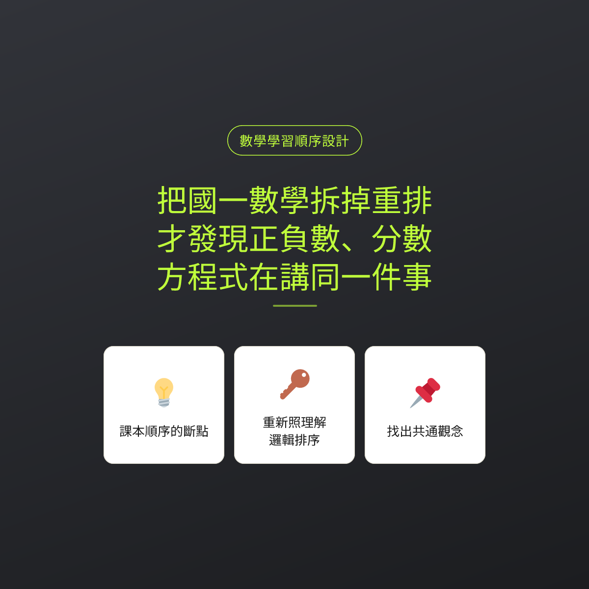 把國一數學拆掉重排，才發現正負數、分數、方程式在講同一件事